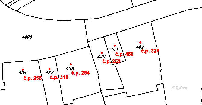 Teplice 253 na parcele st. 440 v KÚ Teplice, Katastrální mapa