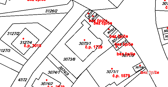 Teplice 1729 na parcele st. 3073/1 v KÚ Teplice, Katastrální mapa