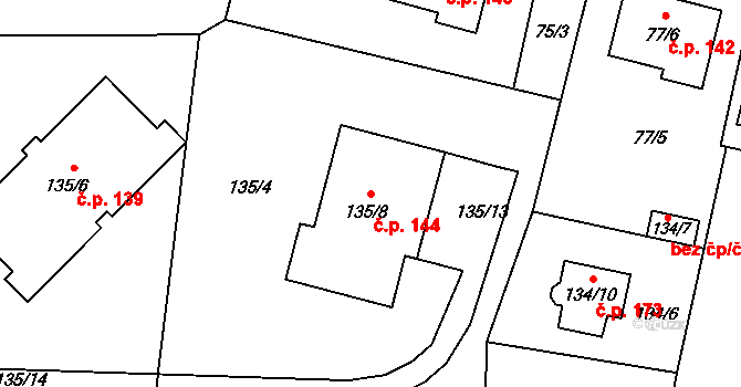Kratonohy 144 na parcele st. 135/8 v KÚ Kratonohy, Katastrální mapa