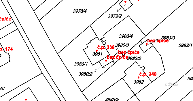 Lískovec 338, Frýdek-Místek na parcele st. 3981 v KÚ Lískovec u Frýdku-Místku, Katastrální mapa
