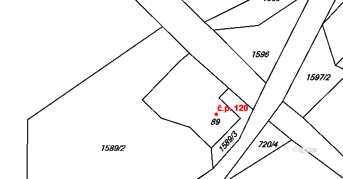 Milíře 120 na parcele st. 89 v KÚ Milíře u Tachova, Katastrální mapa