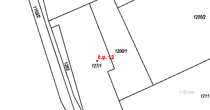 Semechnice 12 na parcele st. 127/1 v KÚ Semechnice, Katastrální mapa