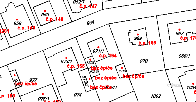 Zbraslav 164, Praha na parcele st. 971/1 v KÚ Zbraslav, Katastrální mapa