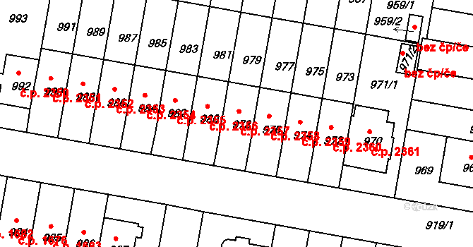 Záběhlice 2357, Praha na parcele st. 978 v KÚ Záběhlice, Katastrální mapa