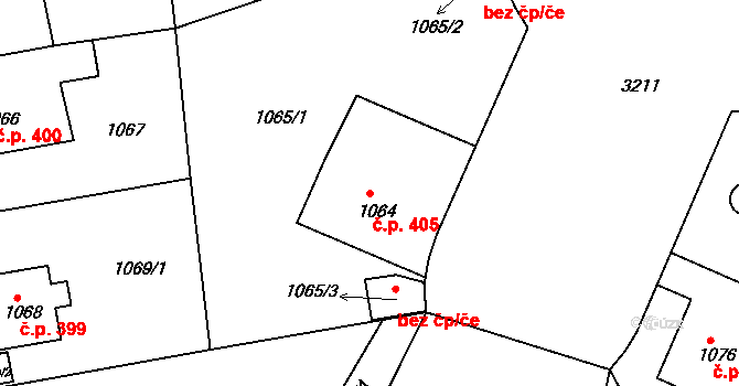 Příbram II 405, Příbram na parcele st. 1064 v KÚ Příbram, Katastrální mapa