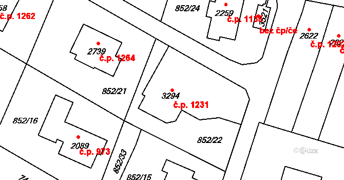 Vrchlabí 1231 na parcele st. 3294 v KÚ Vrchlabí, Katastrální mapa