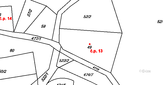 Ždírnice 13, Horní Olešnice na parcele st. 49 v KÚ Zadní Ždírnice, Katastrální mapa