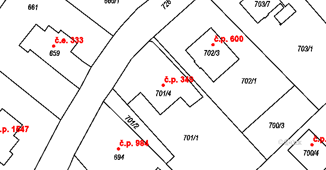 Rumburk 1 349, Rumburk na parcele st. 701/4 v KÚ Rumburk, Katastrální mapa