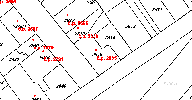 Chomutov 2635 na parcele st. 2815 v KÚ Chomutov II, Katastrální mapa