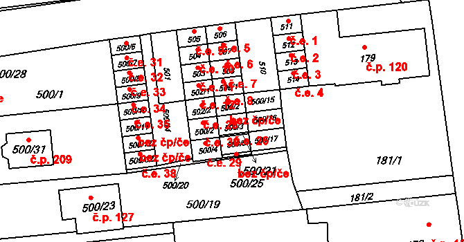 Unkovice 26 na parcele st. 500/3 v KÚ Unkovice, Katastrální mapa