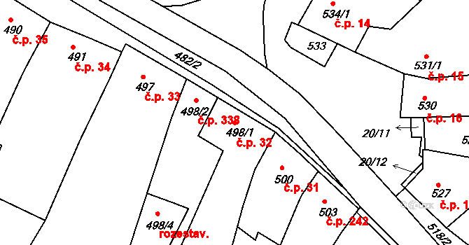 Ostopovice 32 na parcele st. 498/1 v KÚ Ostopovice, Katastrální mapa