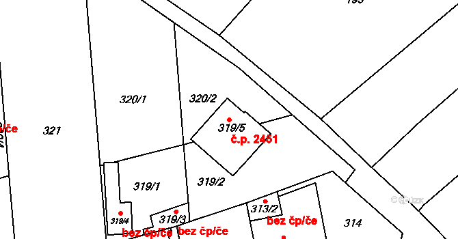 Horní Počernice 2451, Praha na parcele st. 319/5 v KÚ Horní Počernice, Katastrální mapa