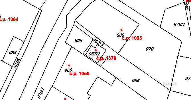 Mohelnice 1378 na parcele st. 967/2 v KÚ Mohelnice, Katastrální mapa