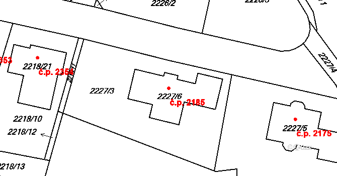 Benešov 2185 na parcele st. 2227/6 v KÚ Benešov u Prahy, Katastrální mapa