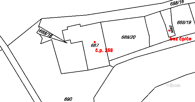 Loket 258 na parcele st. 687 v KÚ Loket, Katastrální mapa