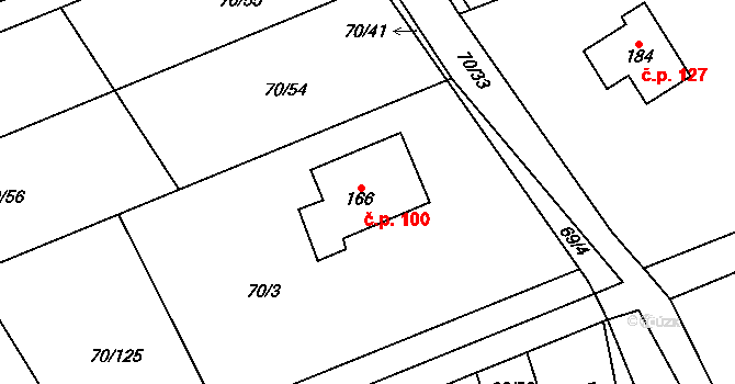 Horní Stakory 100, Kosmonosy na parcele st. 166 v KÚ Horní Stakory, Katastrální mapa