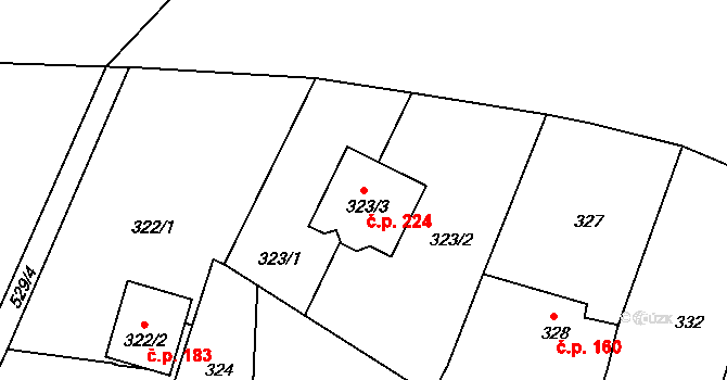 Kolová 224 na parcele st. 323/3 v KÚ Kolová, Katastrální mapa