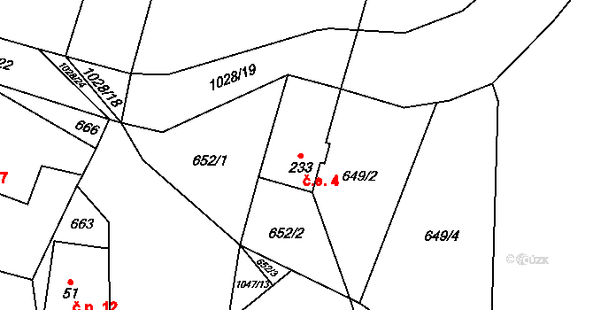 Strkov 4, Ctětín na parcele st. 233 v KÚ Ctětín, Katastrální mapa