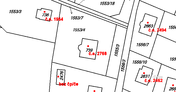Litice 2768, Plzeň na parcele st. 739 v KÚ Litice u Plzně, Katastrální mapa