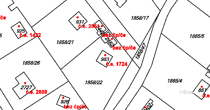 Litice 1724, Plzeň na parcele st. 922 v KÚ Lhota u Dobřan, Katastrální mapa
