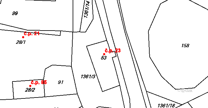 Sádek 23, Velké Heraltice na parcele st. 53 v KÚ Sádek u Opavy, Katastrální mapa