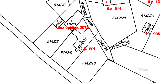 Velké Meziříčí 974 na parcele st. 5142/31 v KÚ Velké Meziříčí, Katastrální mapa