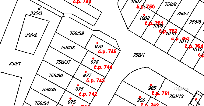 Líbeznice 744 na parcele st. 978 v KÚ Líbeznice, Katastrální mapa