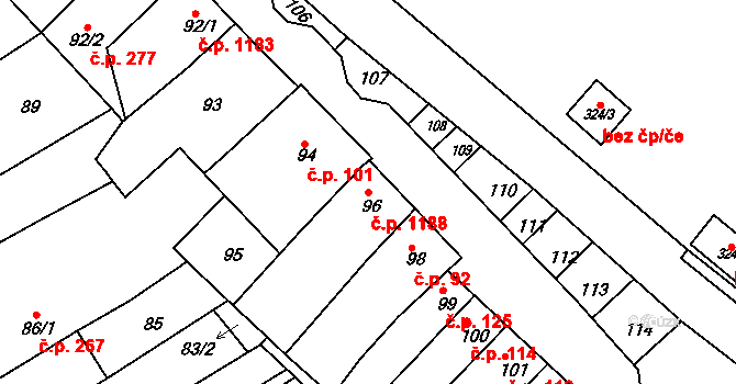 Rousínov 1188 na parcele st. 96 v KÚ Rousínov u Vyškova, Katastrální mapa