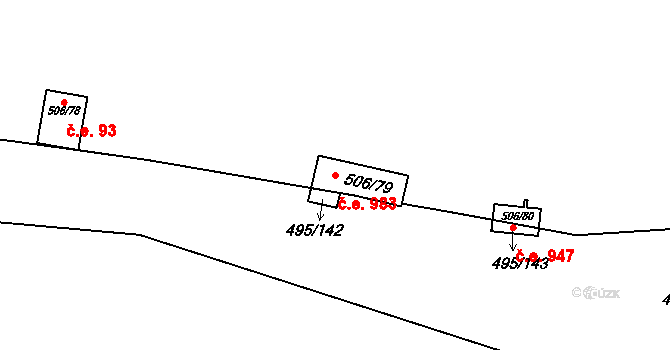 Bítov 983 na parcele st. 495/142 v KÚ Bítov, Katastrální mapa