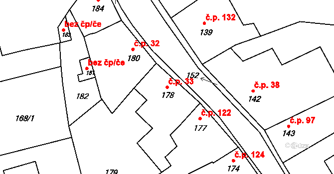 Neveklov 33 na parcele st. 178 v KÚ Neveklov, Katastrální mapa