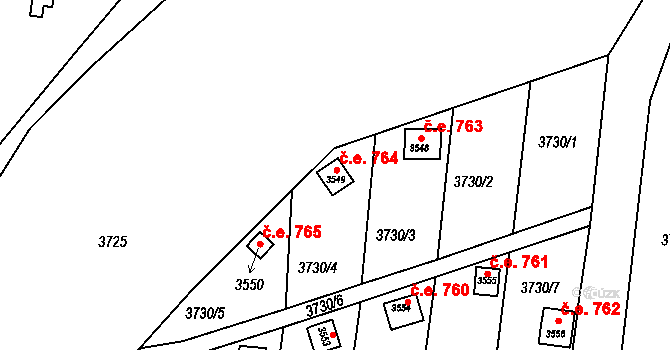Otrokovice 764 na parcele st. 3549 v KÚ Otrokovice, Katastrální mapa