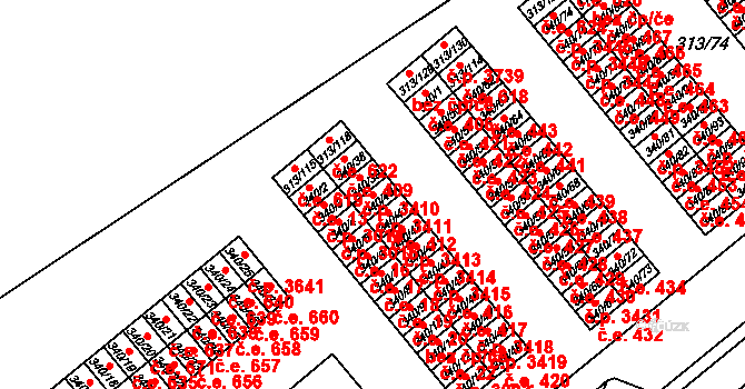 Vyškov-Předměstí 3411, Vyškov na parcele st. 340/40 v KÚ Vyškov, Katastrální mapa
