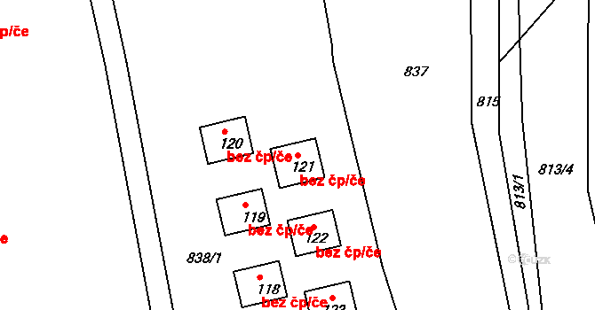 Benešov nad Černou 38418266 na parcele st. 121 v KÚ Dluhoště, Katastrální mapa