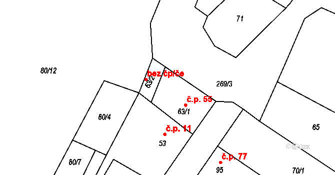 Kroučová 38592266 na parcele st. 63/2 v KÚ Kroučová, Katastrální mapa