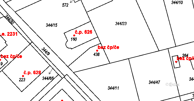Kamenice 39894266 na parcele st. 438 v KÚ Štiřín, Katastrální mapa