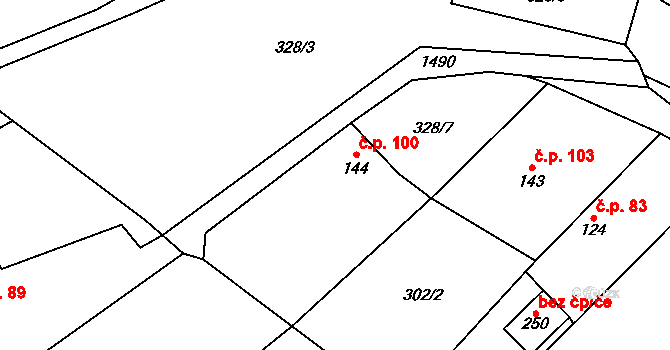 Popov 100, Štítná nad Vláří-Popov na parcele st. 144 v KÚ Popov nad Vláří, Katastrální mapa