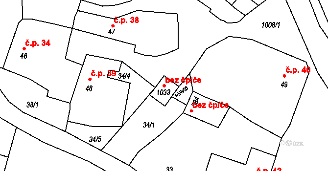 Nučice 42931266 na parcele st. 1033 v KÚ Nučice u Rudné, Katastrální mapa
