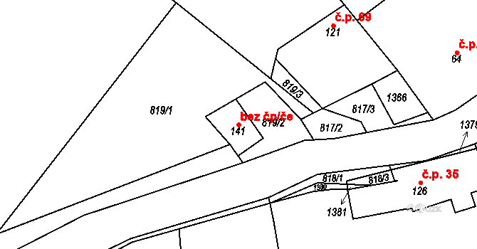 Markvartice 43521266 na parcele st. 141 v KÚ Markvartice u Sobotky, Katastrální mapa