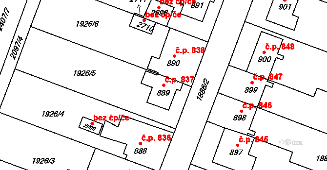 Kateřinky 837, Opava na parcele st. 889 v KÚ Kateřinky u Opavy, Katastrální mapa
