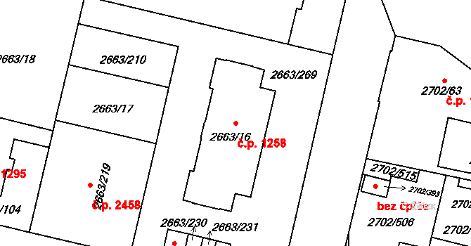 Předměstí 1258, Opava na parcele st. 2663/16 v KÚ Opava-Předměstí, Katastrální mapa
