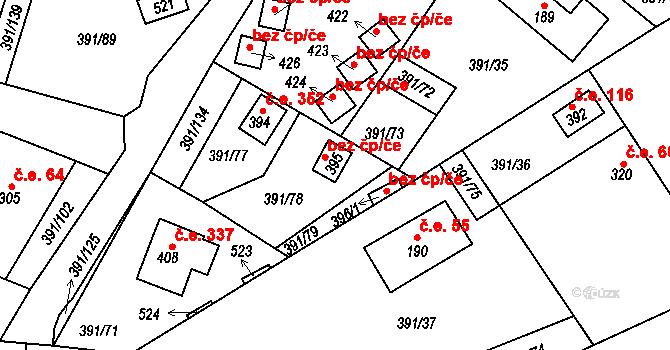 Seč 49226266 na parcele st. 395 v KÚ Proseč u Seče, Katastrální mapa