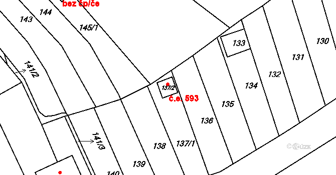 Mokrá 593, Mokrá-Horákov na parcele st. 137/2 v KÚ Mokrá u Brna, Katastrální mapa