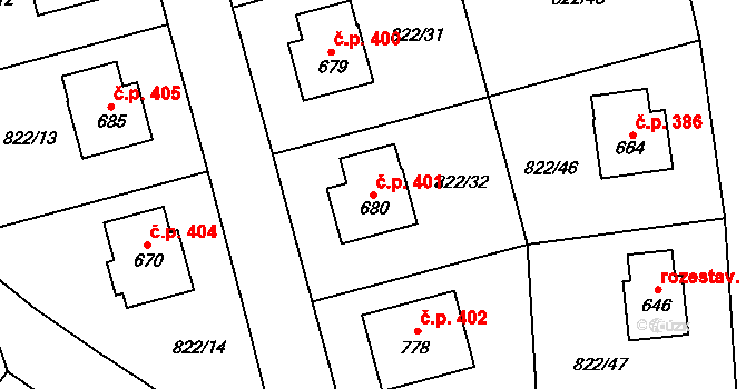 Hrochův Týnec 401 na parcele st. 680 v KÚ Hrochův Týnec, Katastrální mapa