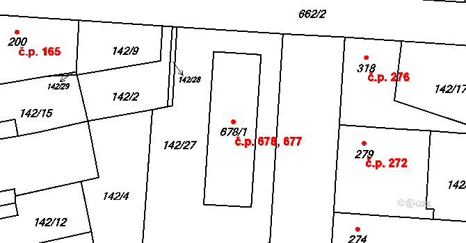 Slatiňany 677,678 na parcele st. 678/1 v KÚ Slatiňany, Katastrální mapa