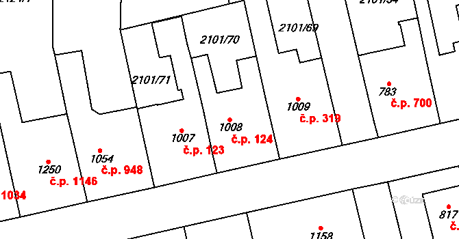 Choceň 124 na parcele st. 1008 v KÚ Choceň, Katastrální mapa