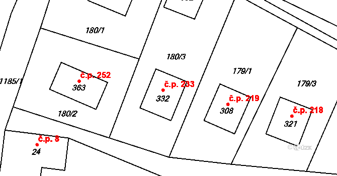 Bohdíkov 233 na parcele st. 332 v KÚ Dolní Bohdíkov, Katastrální mapa