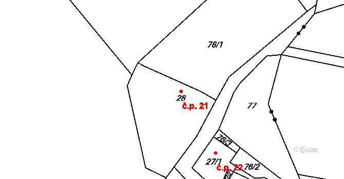 Březinka 21, Kokořín na parcele st. 28 v KÚ Březinka u Kokořína, Katastrální mapa