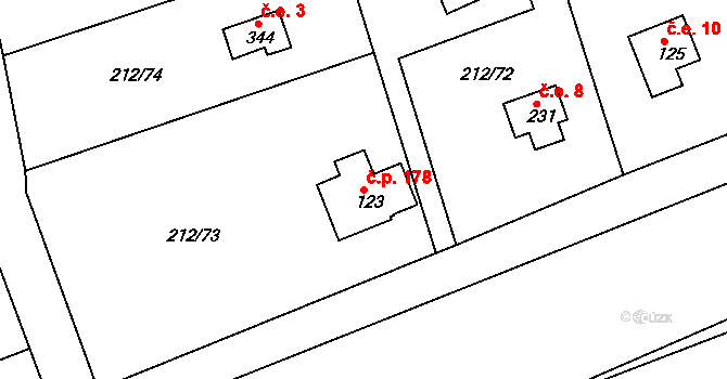 Řitka 178 na parcele st. 123 v KÚ Řitka, Katastrální mapa