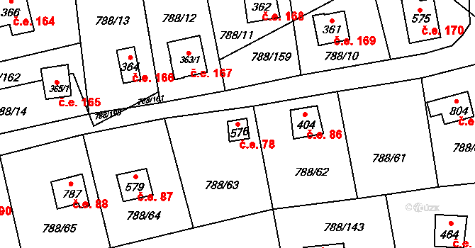 Nučice 78 na parcele st. 576 v KÚ Nučice u Rudné, Katastrální mapa