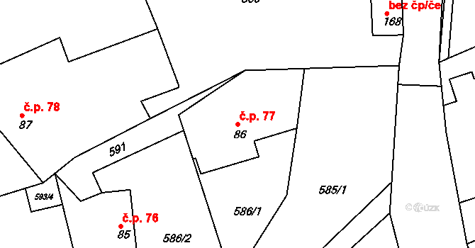 Nový Dvůr 77, Podhořany u Ronova na parcele st. 86 v KÚ Podhořany u Ronova, Katastrální mapa